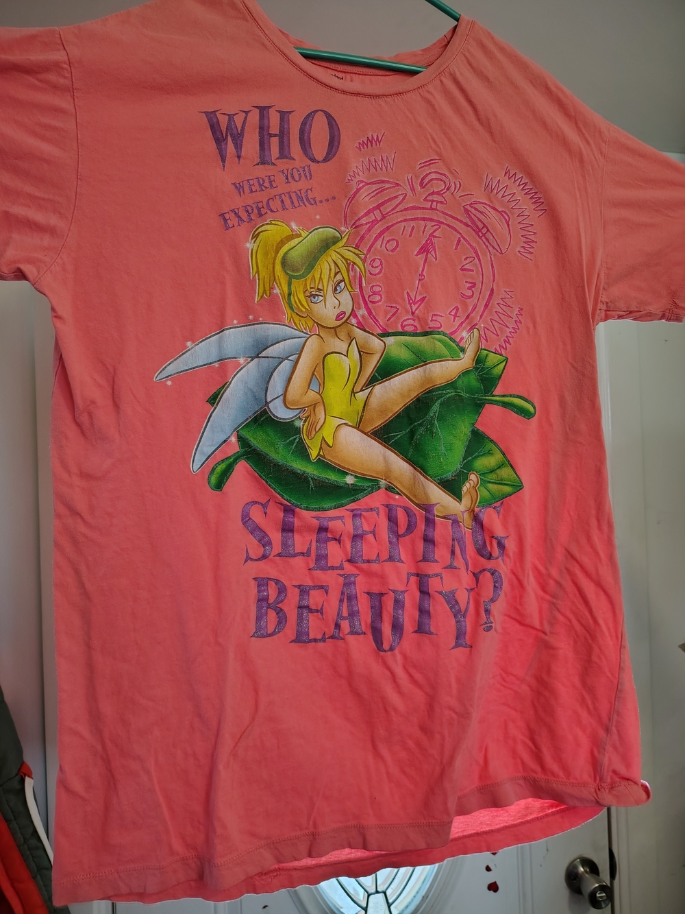 Disney Coral Pink Tinker Bell Sleeping Beauty Pajama Top